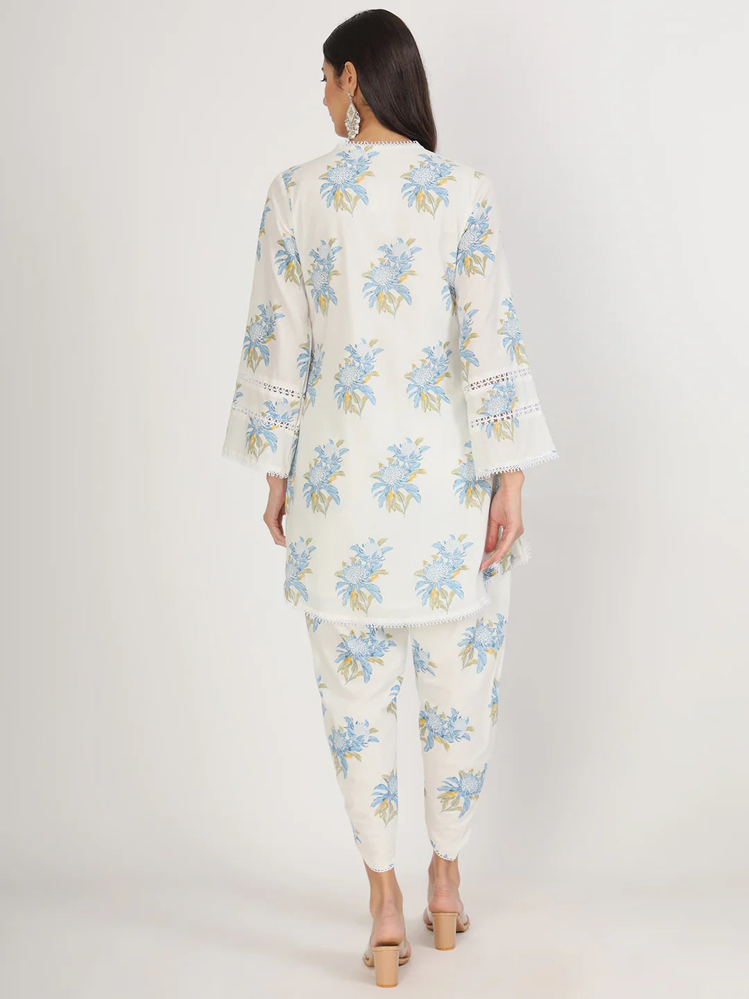 Off White Cotton Floral Print Dhoti Pant Co-ord Set
