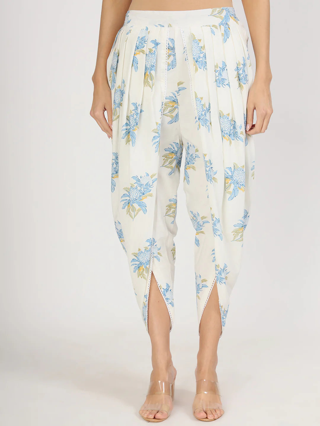 Off White Cotton Floral Print Dhoti Pant Co-ord Set
