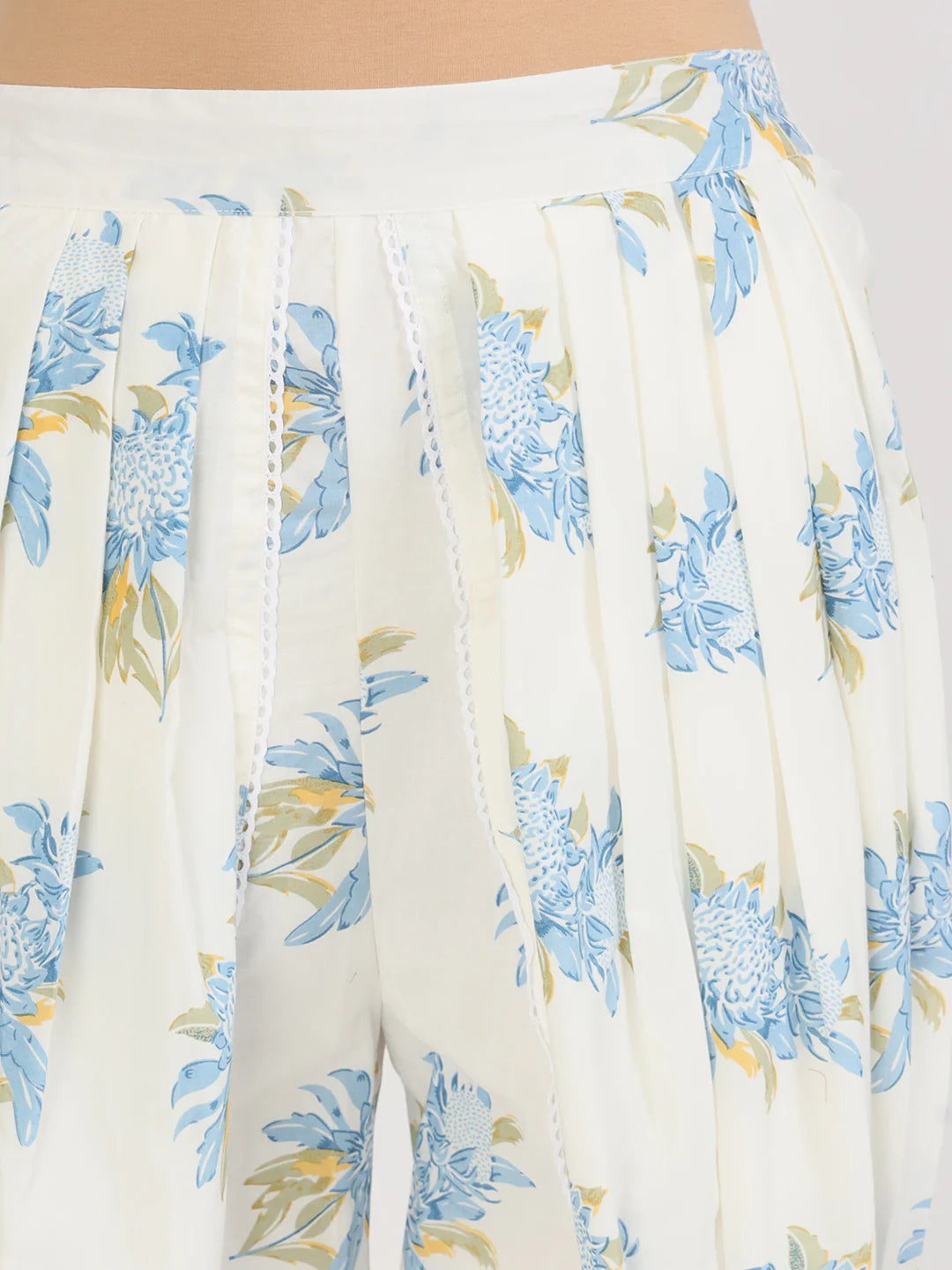 Off White Cotton Floral Print Dhoti Pant Co-ord Set