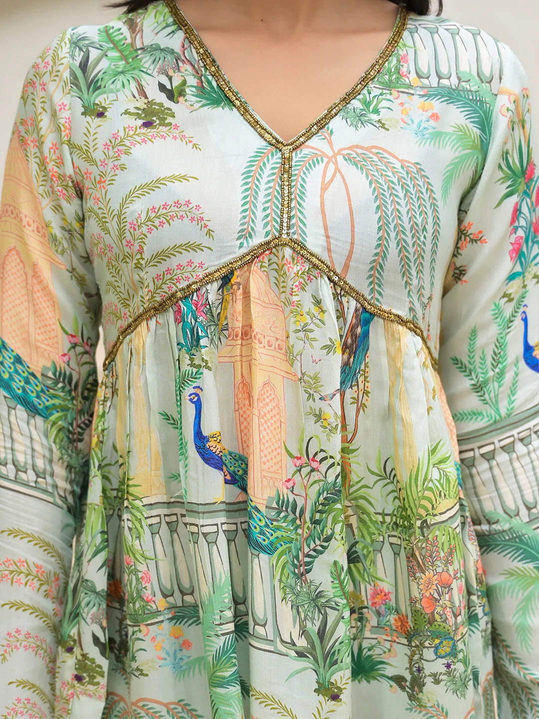 Green Muslin Digital Print Ethnic Co-ord Sets