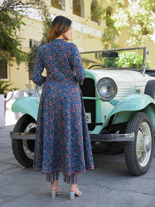 Multicolor Floral Print Cotton Fabric Kurta Pant With Dupatta