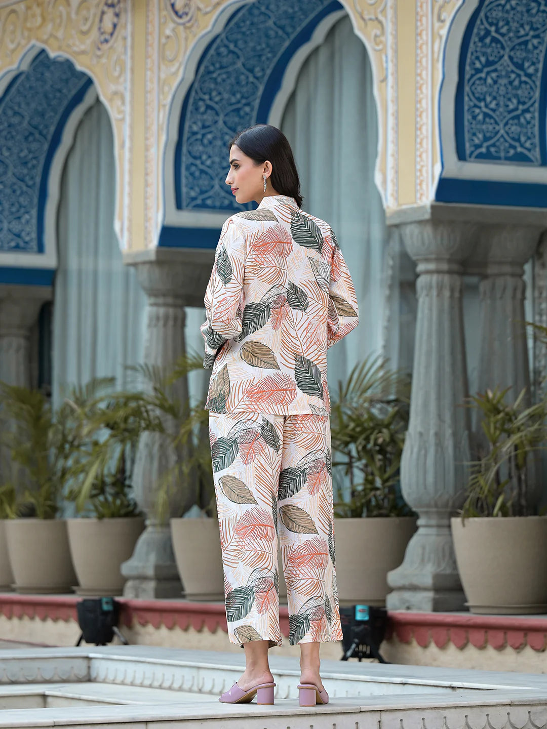 MultiColored Leaf Printed Muslin Casual Co-ord Set
