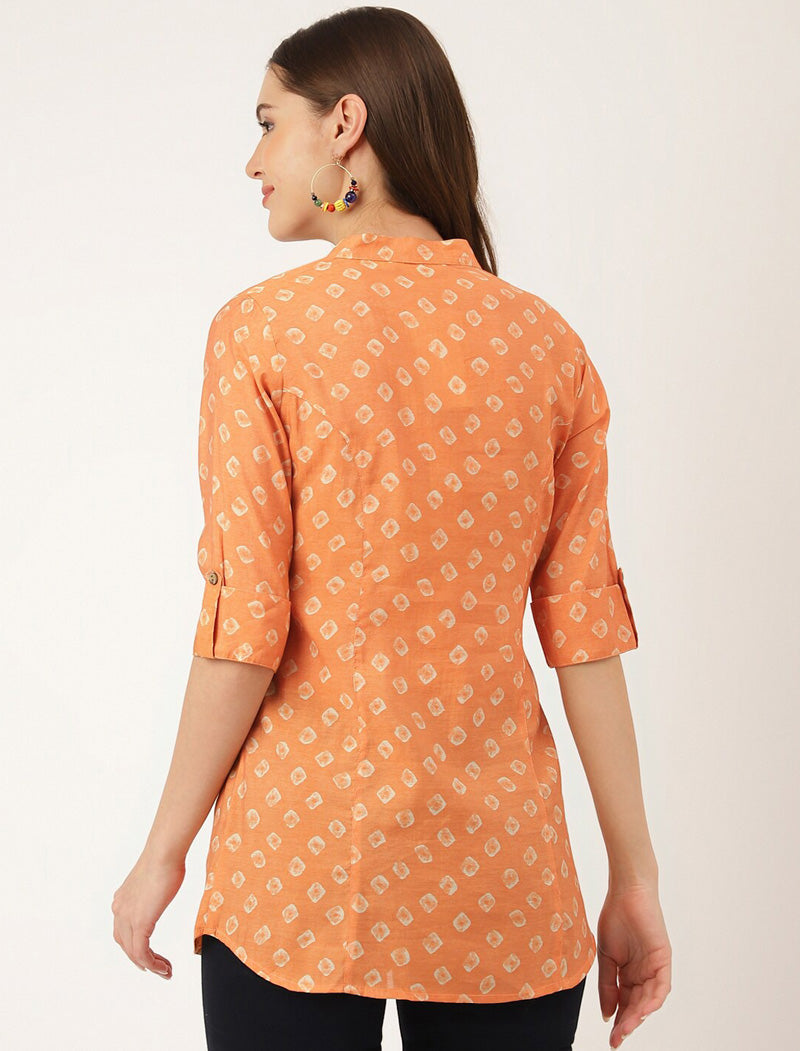 Mustard yellow Women Floral Ethnic Motifs Printed Mandarin Collar Top