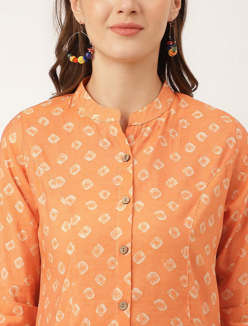 Mustard yellow Women Floral Ethnic Motifs Printed Mandarin Collar Top