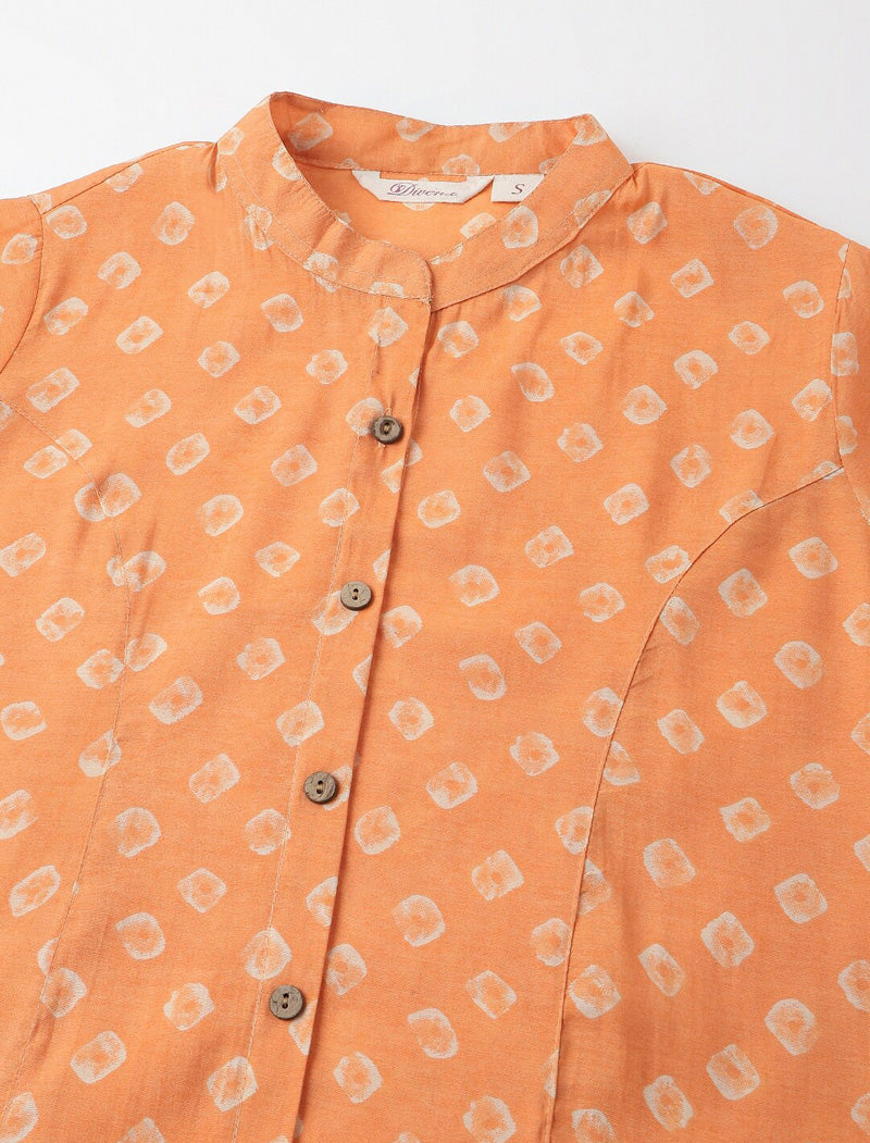 Mustard yellow Women Floral Ethnic Motifs Printed Mandarin Collar Top