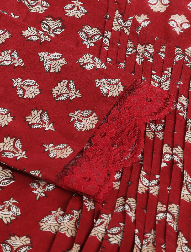 Maroon Women Ethnic Motifs Printed Knitted Cotton A-Line Top