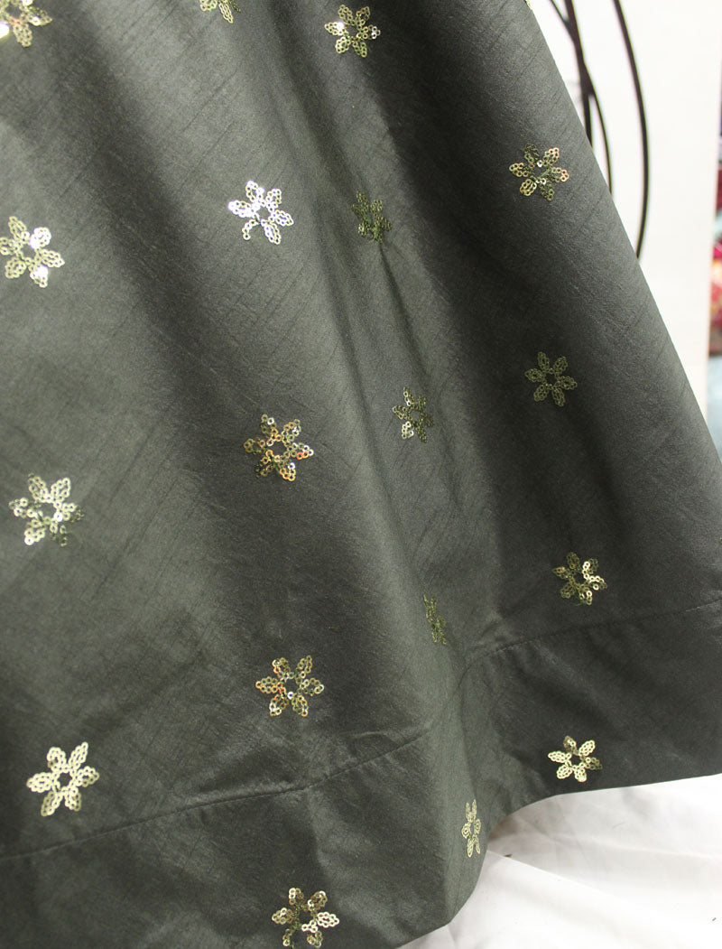 Olive Cotton Women Semi Stitched Ethnic Wedding Anarkali Gown And Koti With Silk Crepe Inner An Sequince Embroidered Work