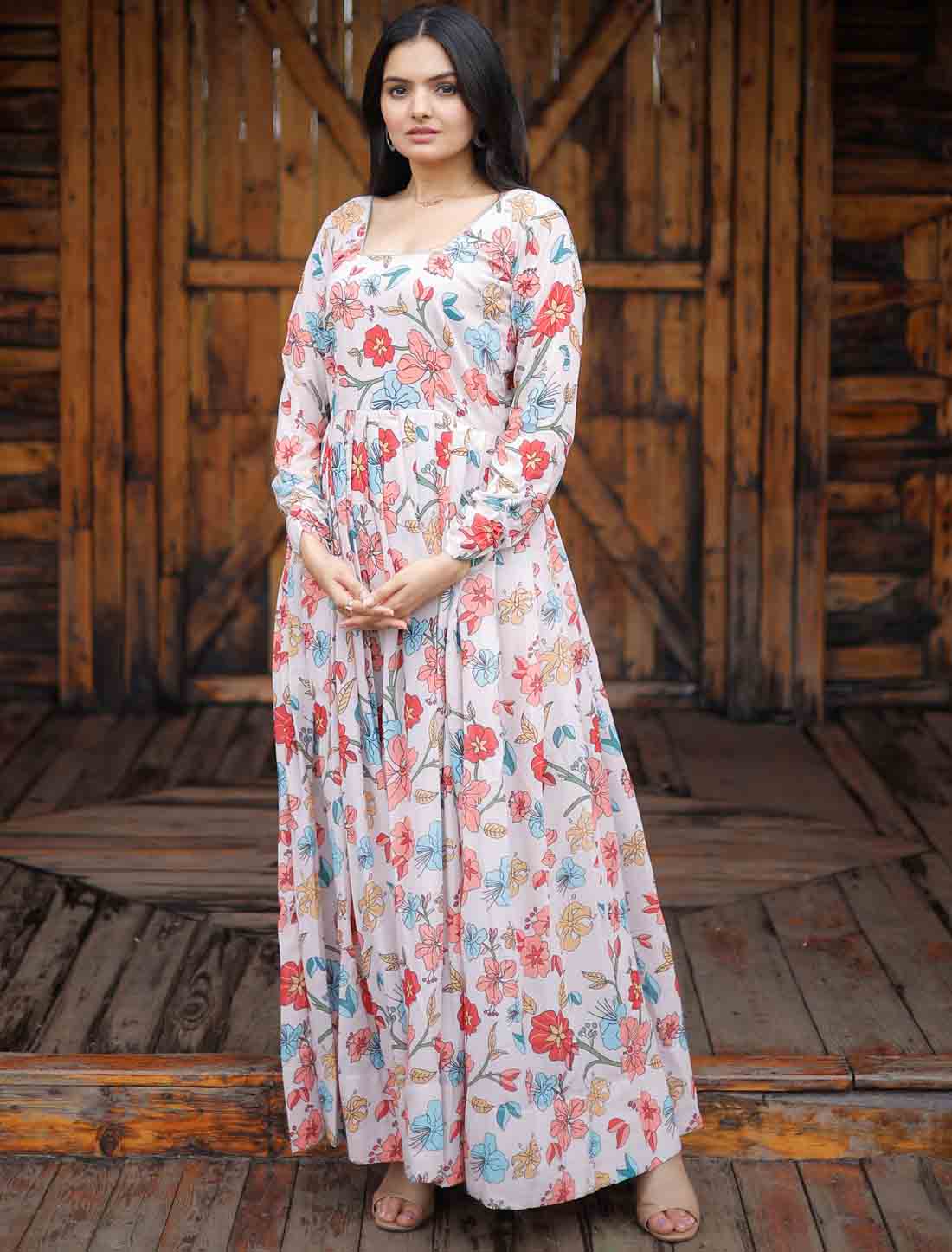 Georgette Women Ethnic Printed Party Wear Gown