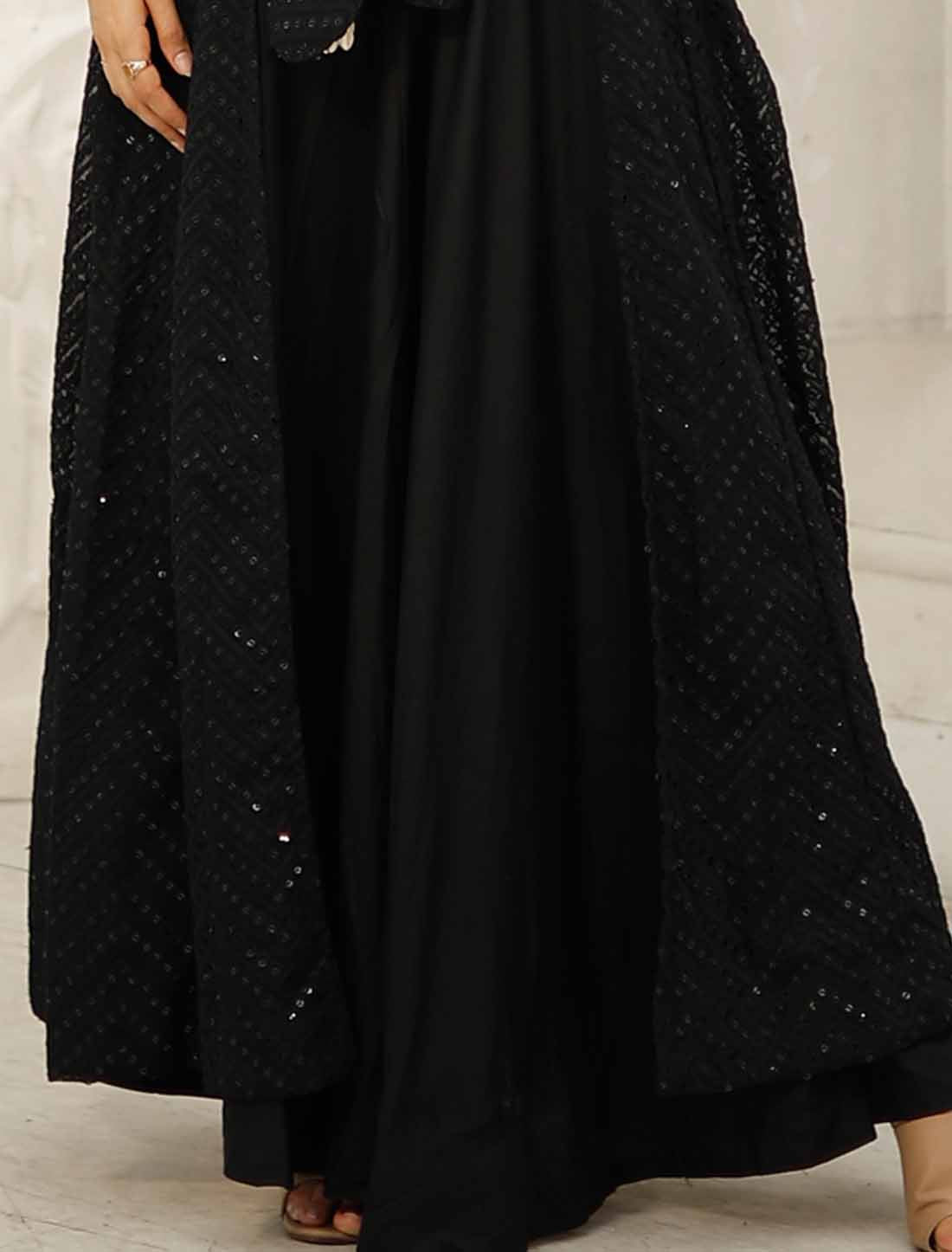 Ethnic Rayon With Georgette Shrug Embroidery Work Gown
