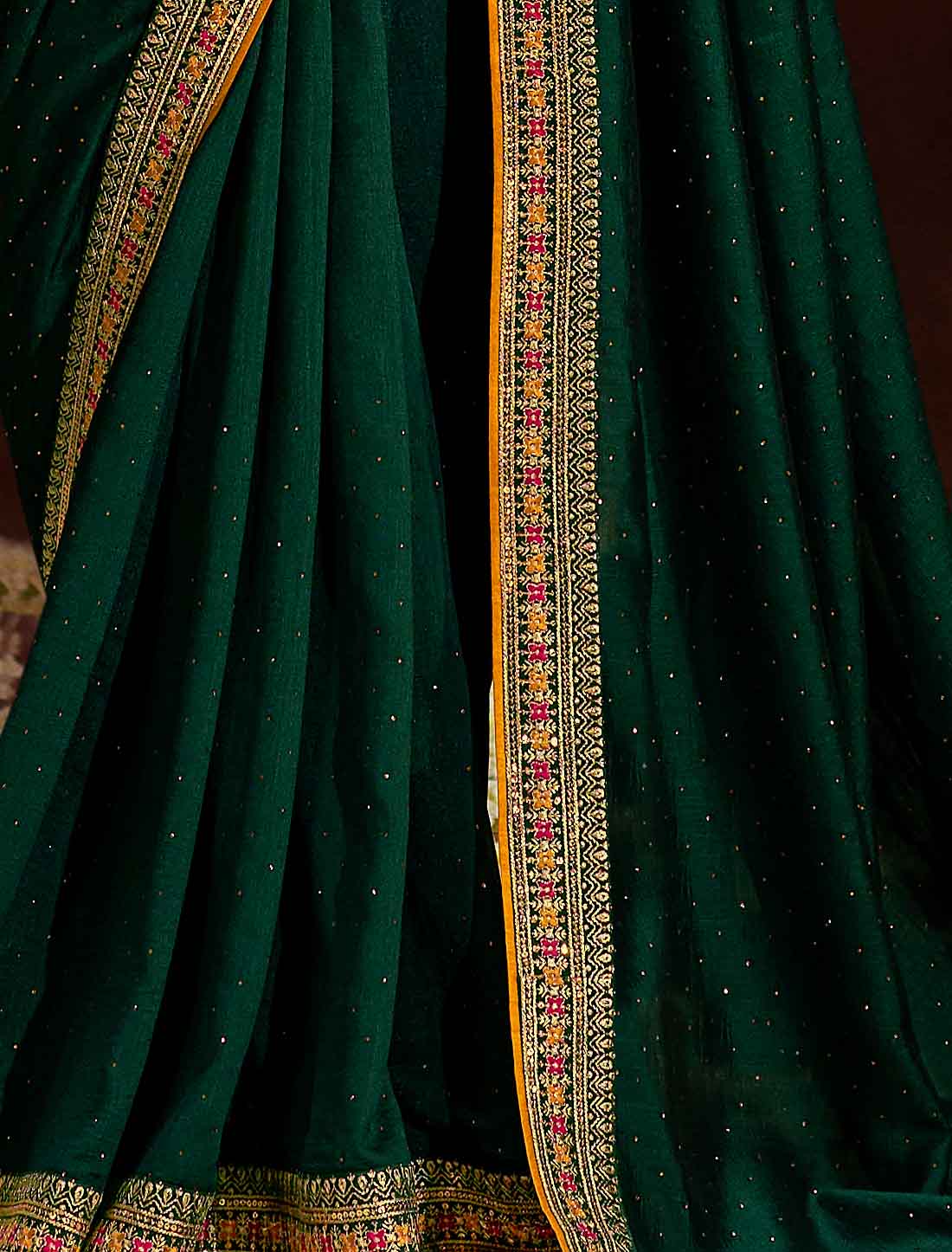 Green Designer Vichitra Blooming An Banglori Silk Ethnic Saree