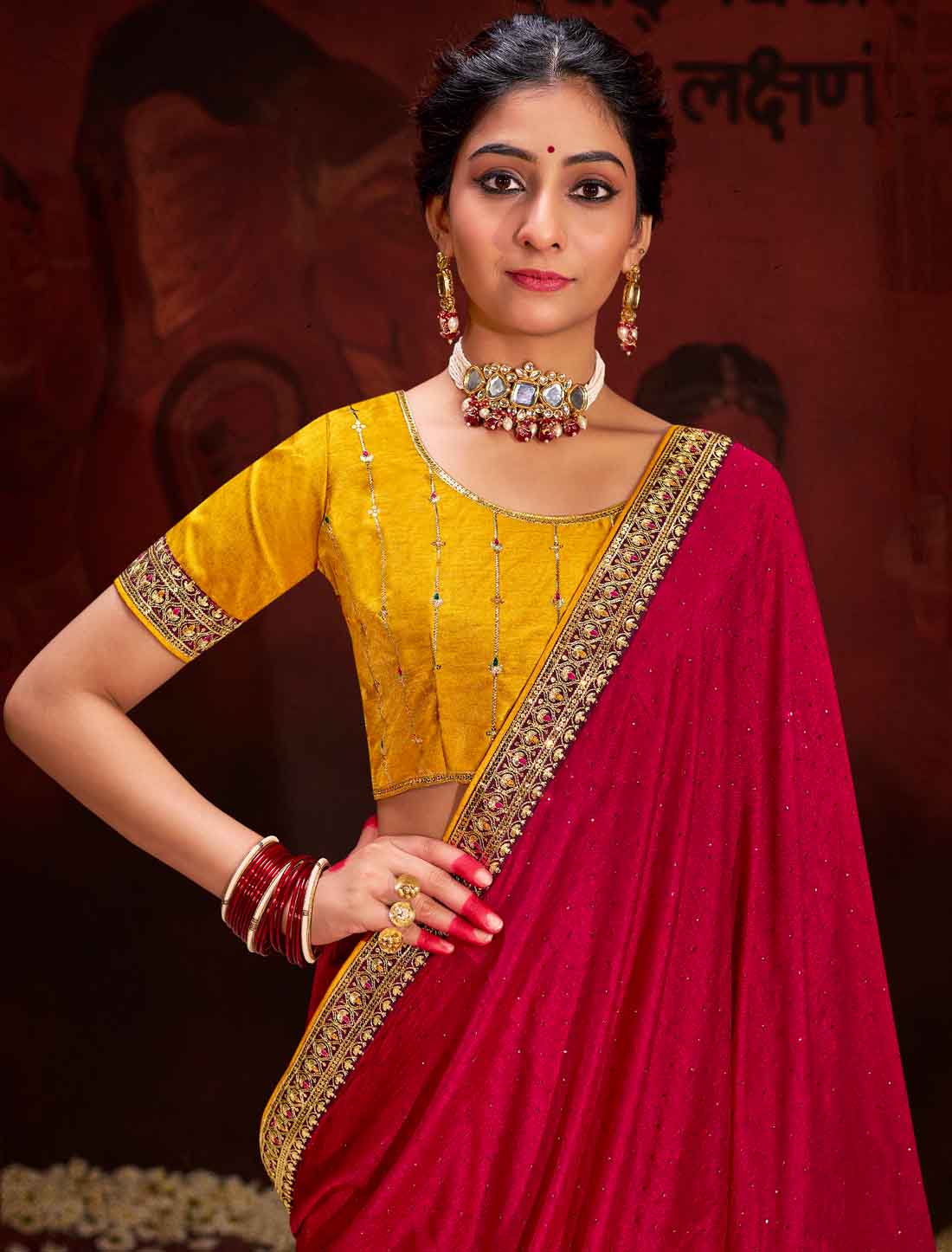 Red Ethnic Vichitra Blooming An Banglori Silk Designer Saree