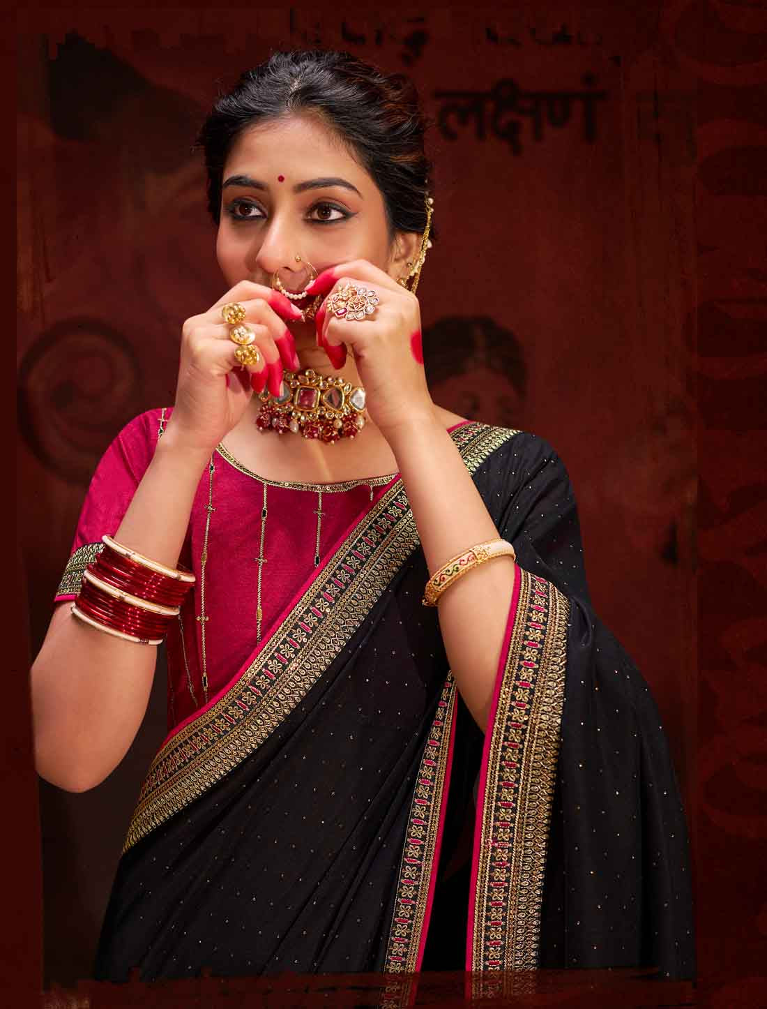 Magenta Designer Vichitra Blooming An Banglori Silk Ethnic Saree
