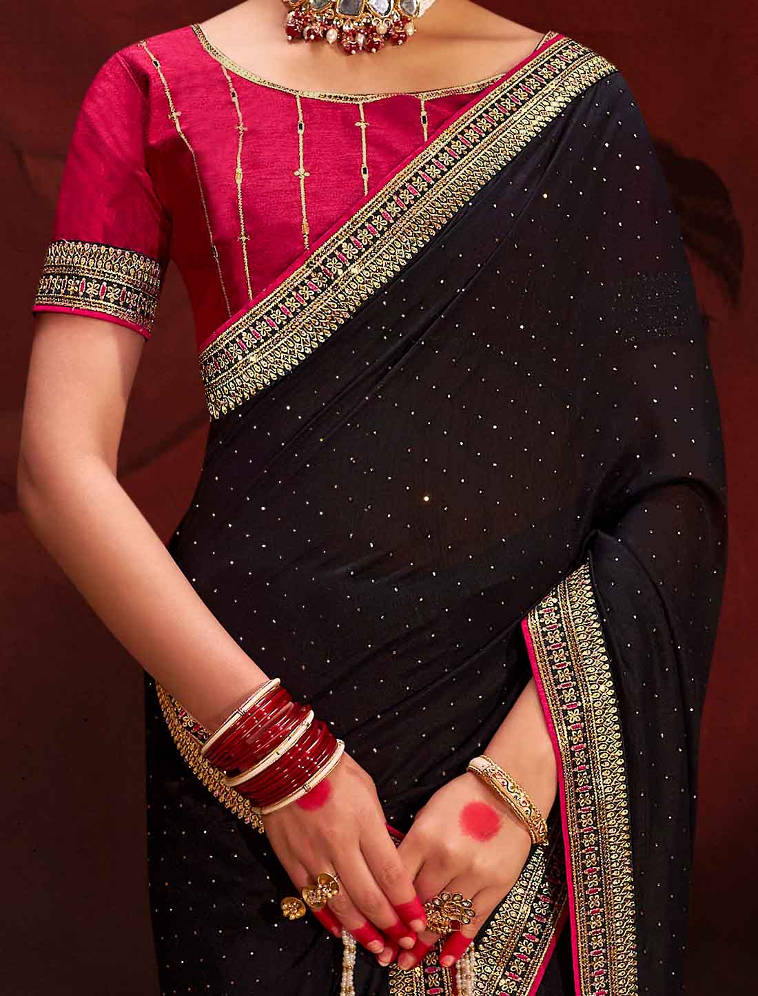Magenta Designer Vichitra Blooming An Banglori Silk Ethnic Saree
