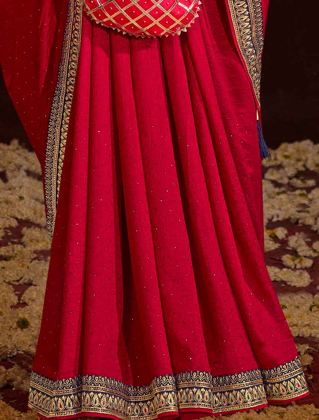 Red Designer Vichitra Blooming An Banglori Silk Ethnic Saree