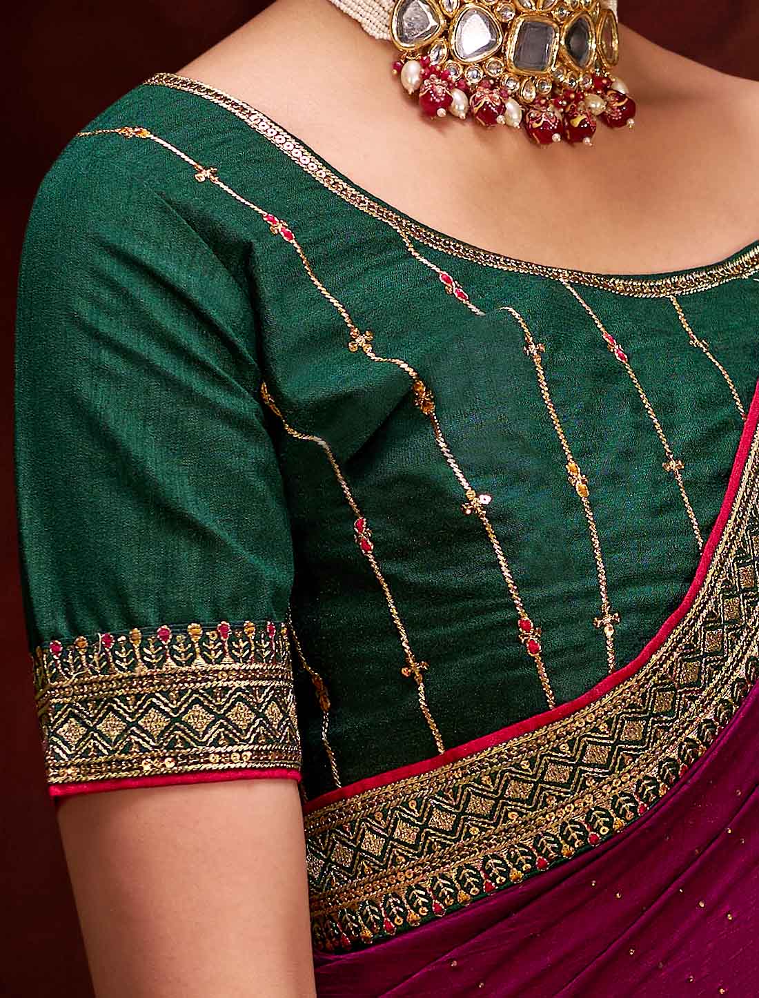 Wine Designer Vichitra Blooming An Banglori Silk Ethnic Saree