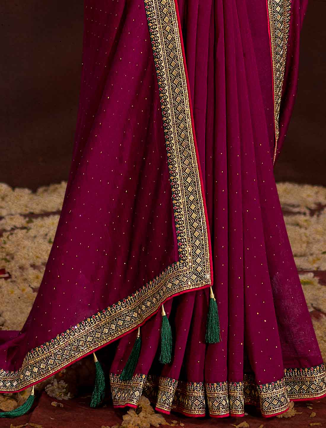 Wine Designer Vichitra Blooming An Banglori Silk Ethnic Saree