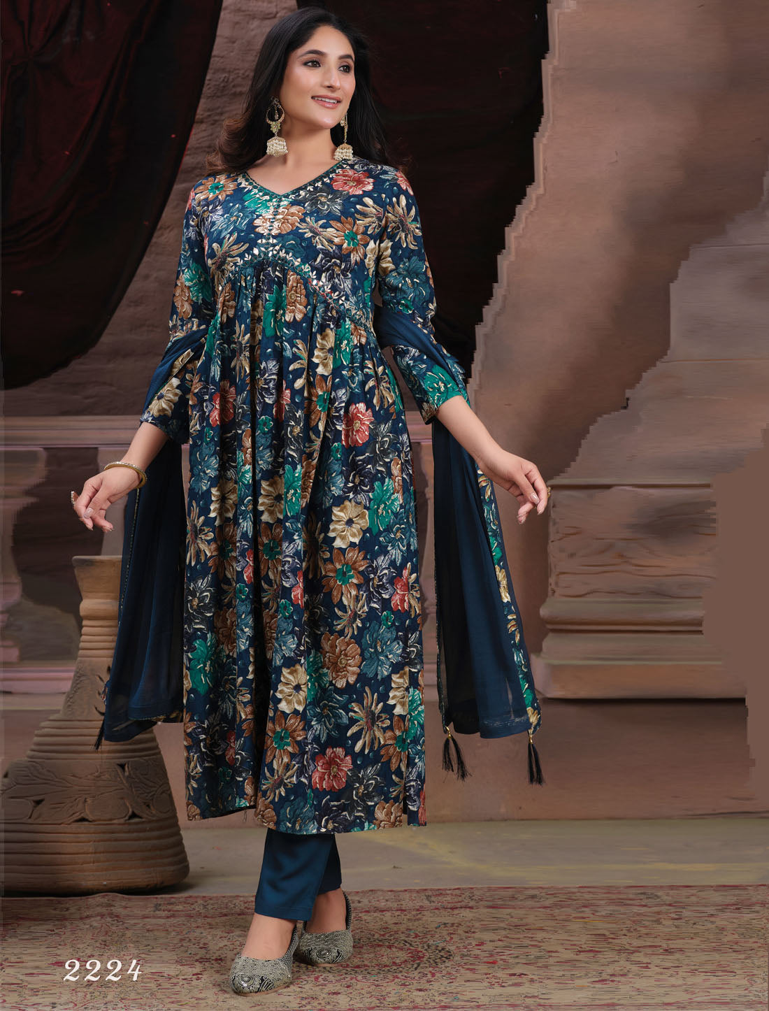 Ethnic Premium Rayon Export Quality Handwork Women Kurta Set With Heavy Najmin Dupatta