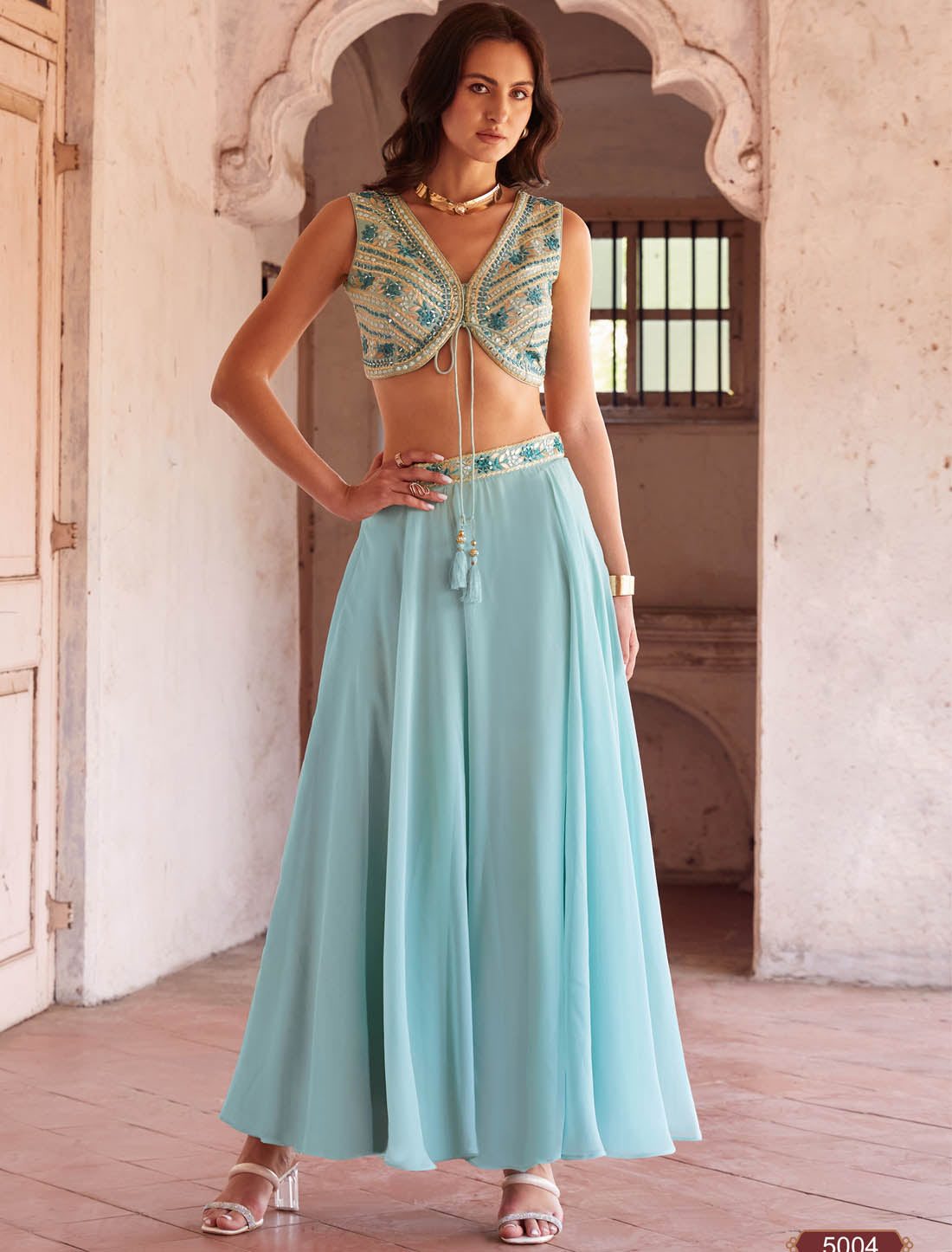 Blue Exquisite Wedding Lehenga Choli For Women Party Wear With Georgette Fabric