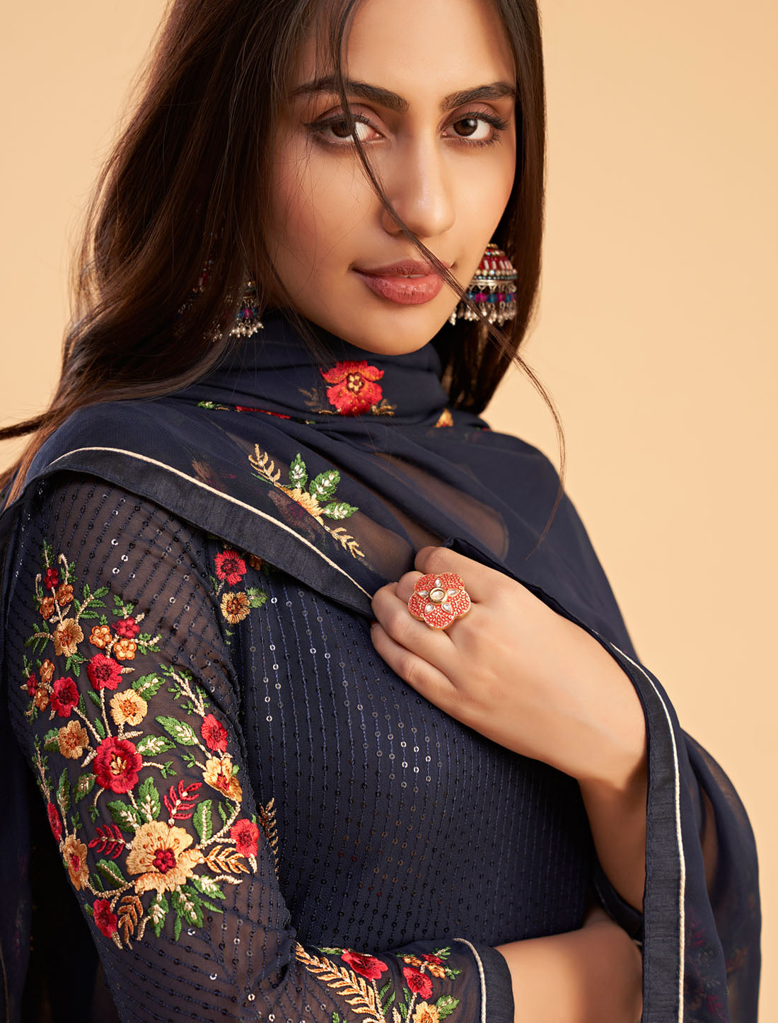 Blue Festive Ethnic Semi Stitched Women Salwar Suit With Multi Thread And Zari embroidery