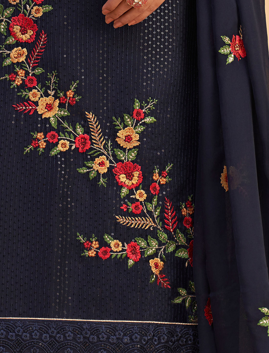 Blue Festive Ethnic Semi Stitched Women Salwar Suit With Multi Thread And Zari embroidery