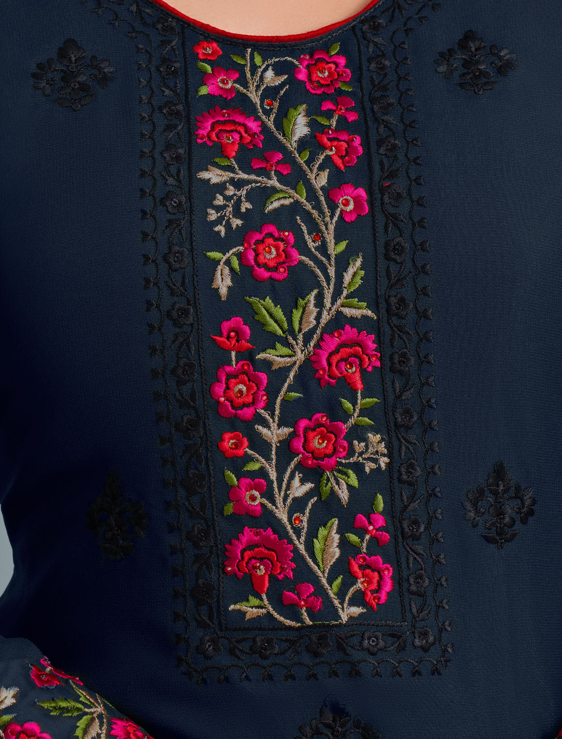 Blue Ethnic Semi Stitched Women Kurta set with sequins, zari embroidery and stone work,