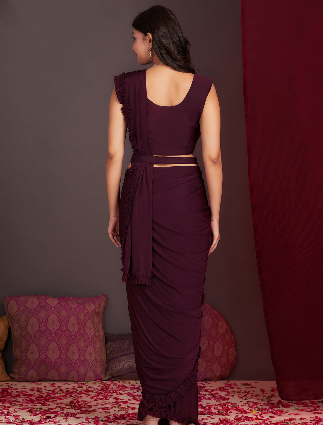 Blackberry Party Wear Desginer Lycra Ready to Wear Saree