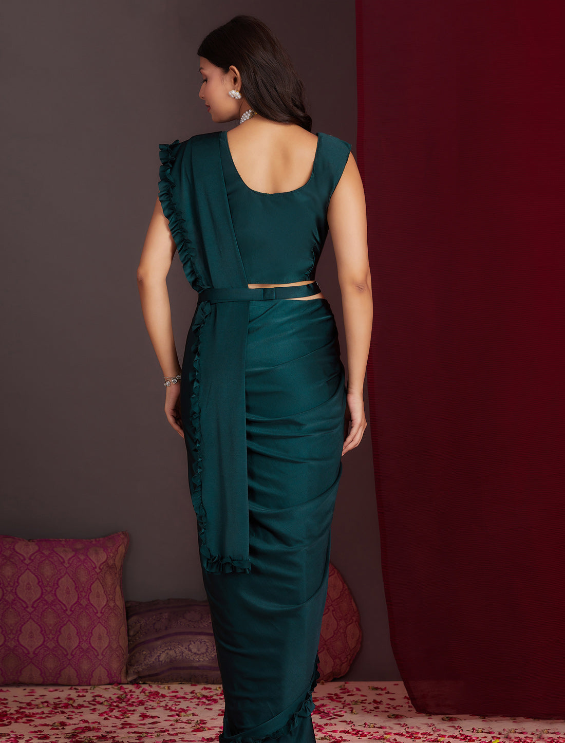 Designer Teal Green Lycra Party Ready to Wear Saree