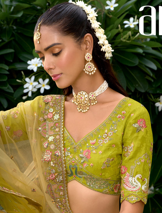 Ethnic Green Fancy Silk An Net Heavy Embeoidery Designer Lehenga Choli