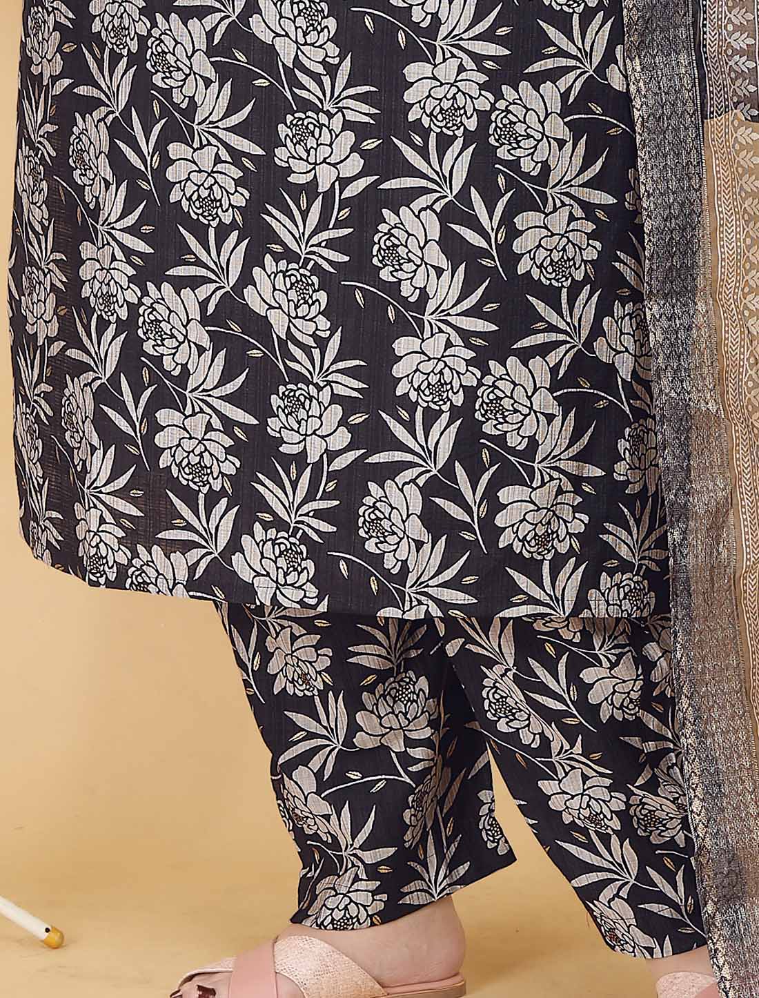 Dark Grey Ethnic Premium Lichi Export Quality Hand Work Kurta Sets
