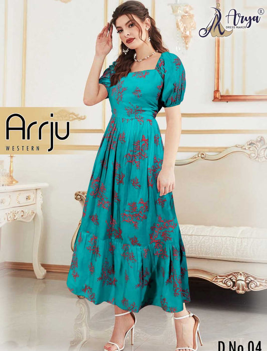 Rayon Cotton Western Dress with Elegant Chic Charm Thread Work Accents