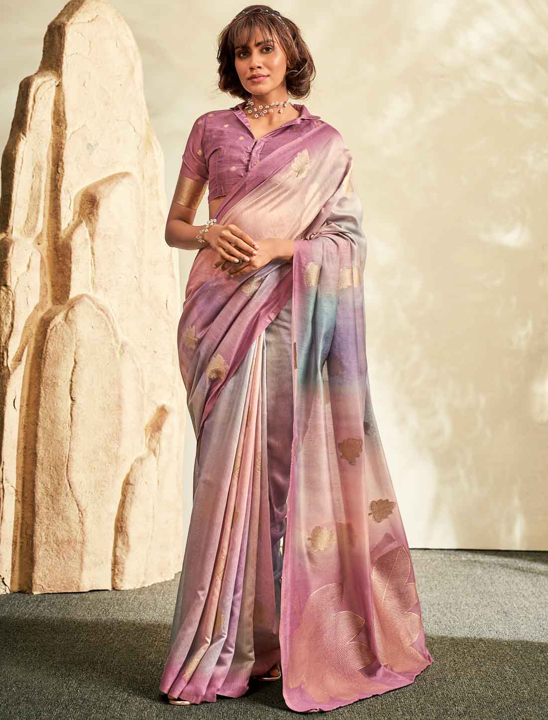 Handloom Khadi Shaded Printed Ethnic Saree