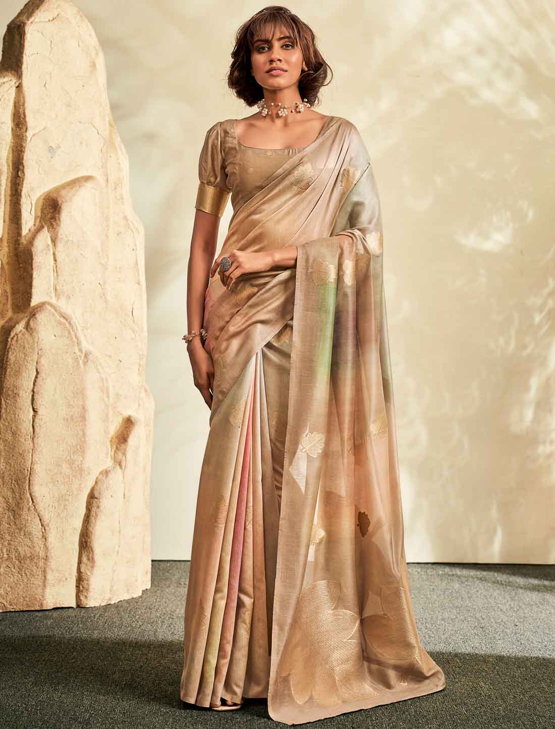 Printed Handloom Khadi Shaded Ethnic Saree