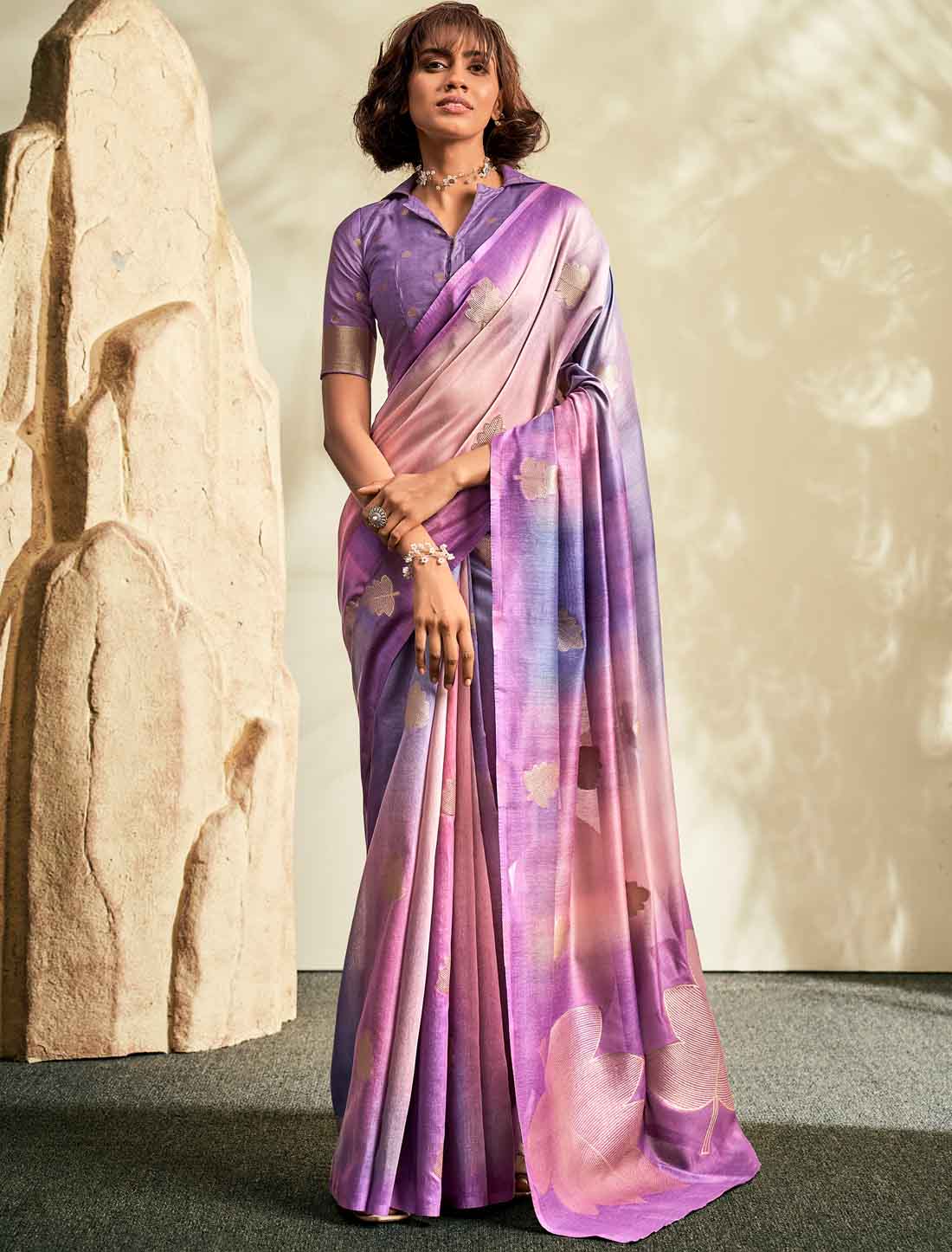 Handloom Khadi Ethnic Shaded Printed Saree