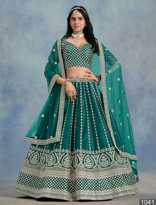 Green Ethnic Wedding Art Silk Lehenga Choli For Women