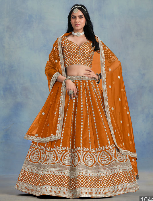 Orange Ethnic Wedding Lehenga Choli For Women