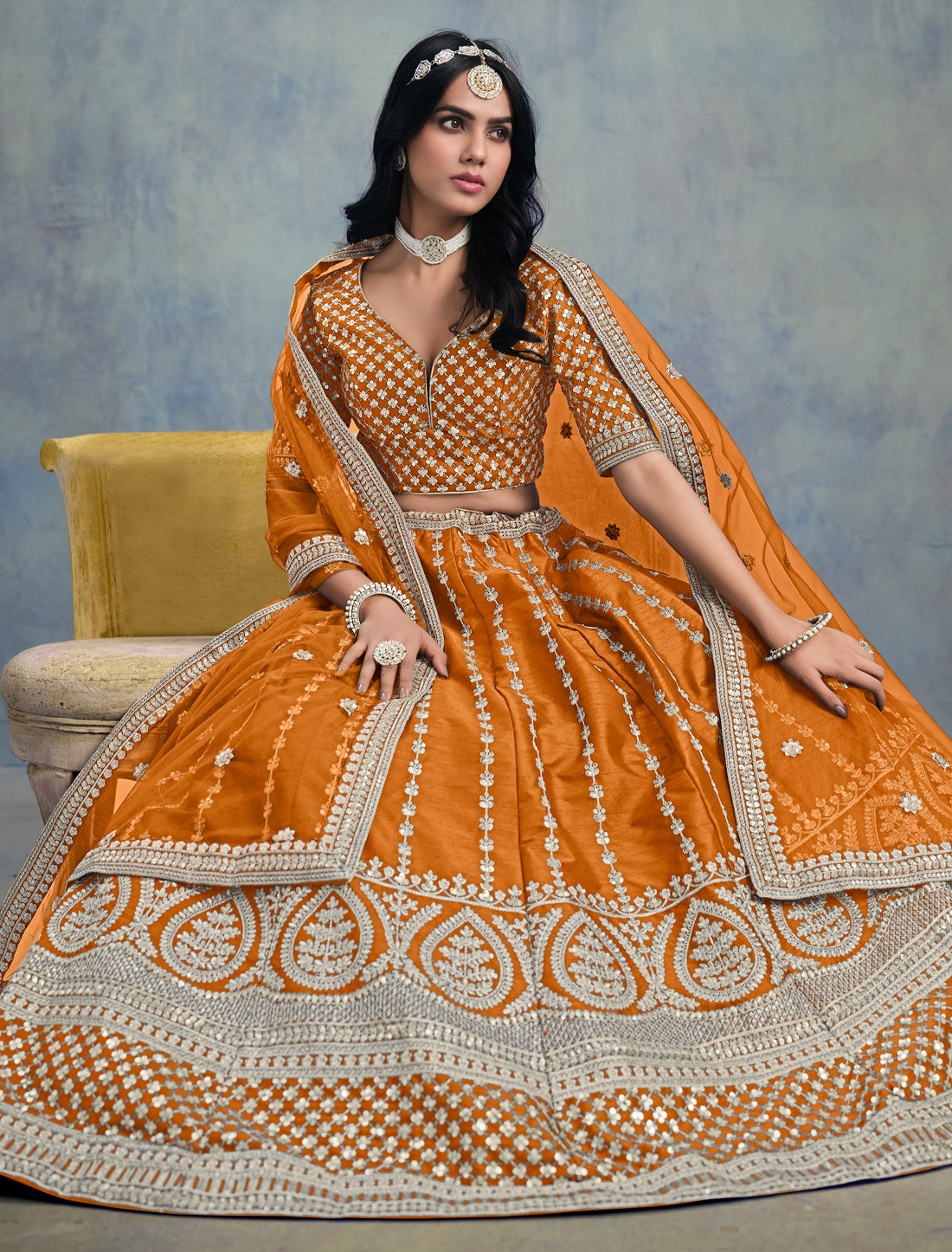 Orange Ethnic Wedding Lehenga Choli For Women