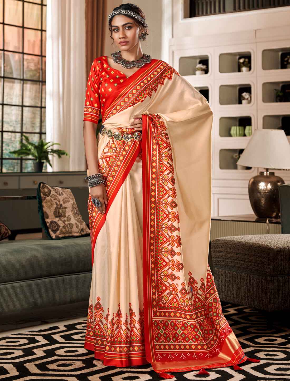 Pure Tusser With Patola Print UnStitched Ethnic Saree