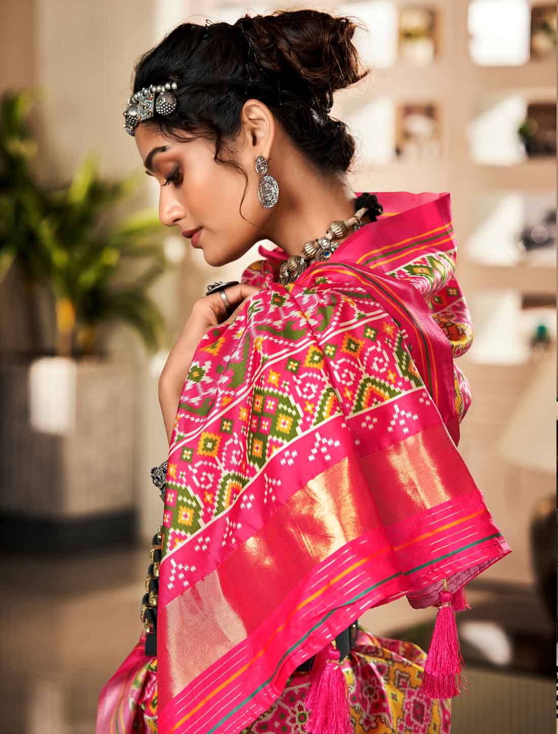 Ethnic Pure Tusser UnStitched Patola Print Saree