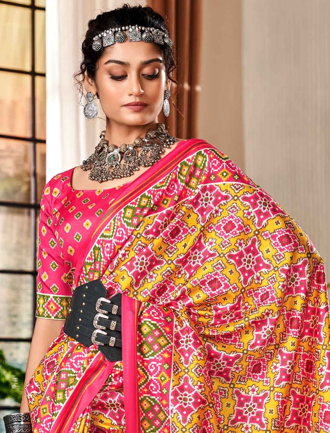 Ethnic Pure Tusser UnStitched Patola Print Saree