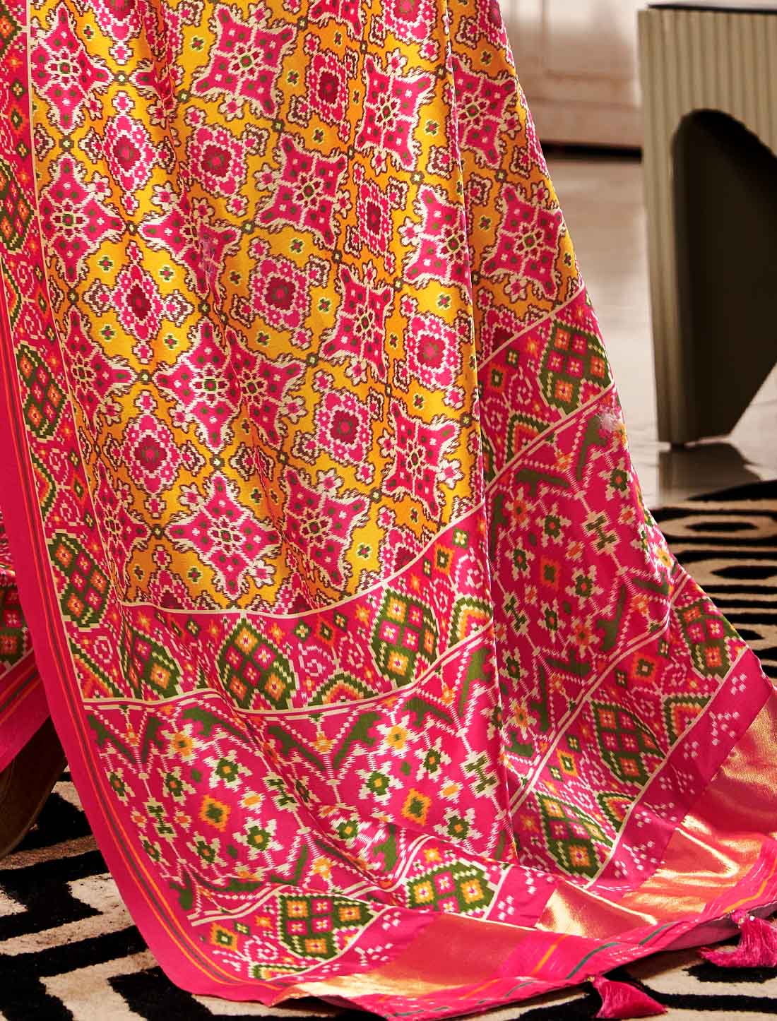 Ethnic Pure Tusser UnStitched Patola Print Saree