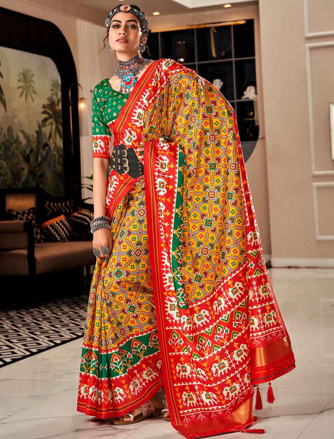 Pure Tusser With Patola Ethnic UnStitched Saree
