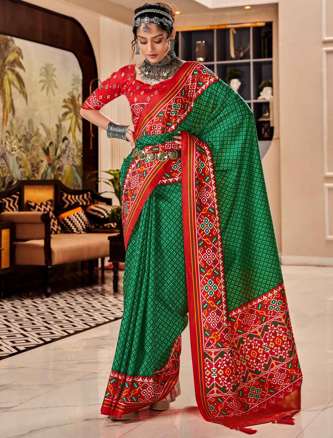 Pure Tusser Ethnic Patola Print With Patta Pallu Saree