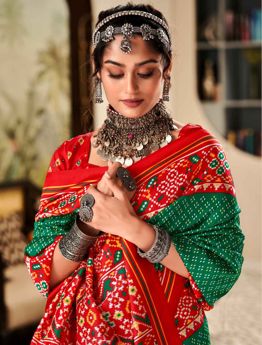 Pure Tusser Ethnic Patola Print With Patta Pallu Saree
