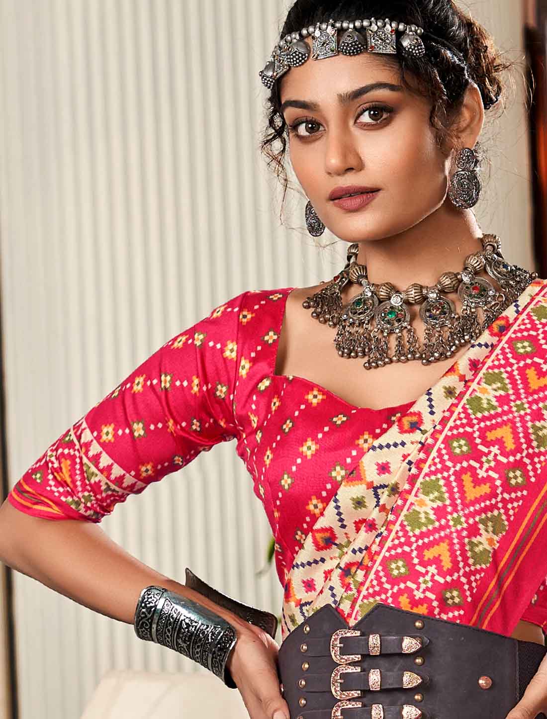Ethnic Pure Tusser With Patta Pallu Patola Print Saree