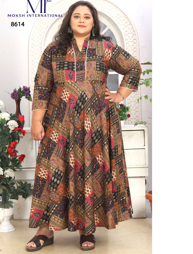 Brown Latest Big Size Fashion Trends Premium Rayon Long Kurti For Women