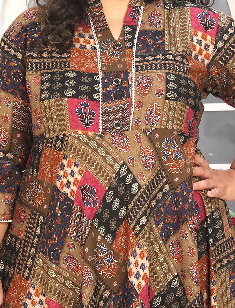 Brown Latest Big Size Fashion Trends Premium Rayon Long Kurti For Women