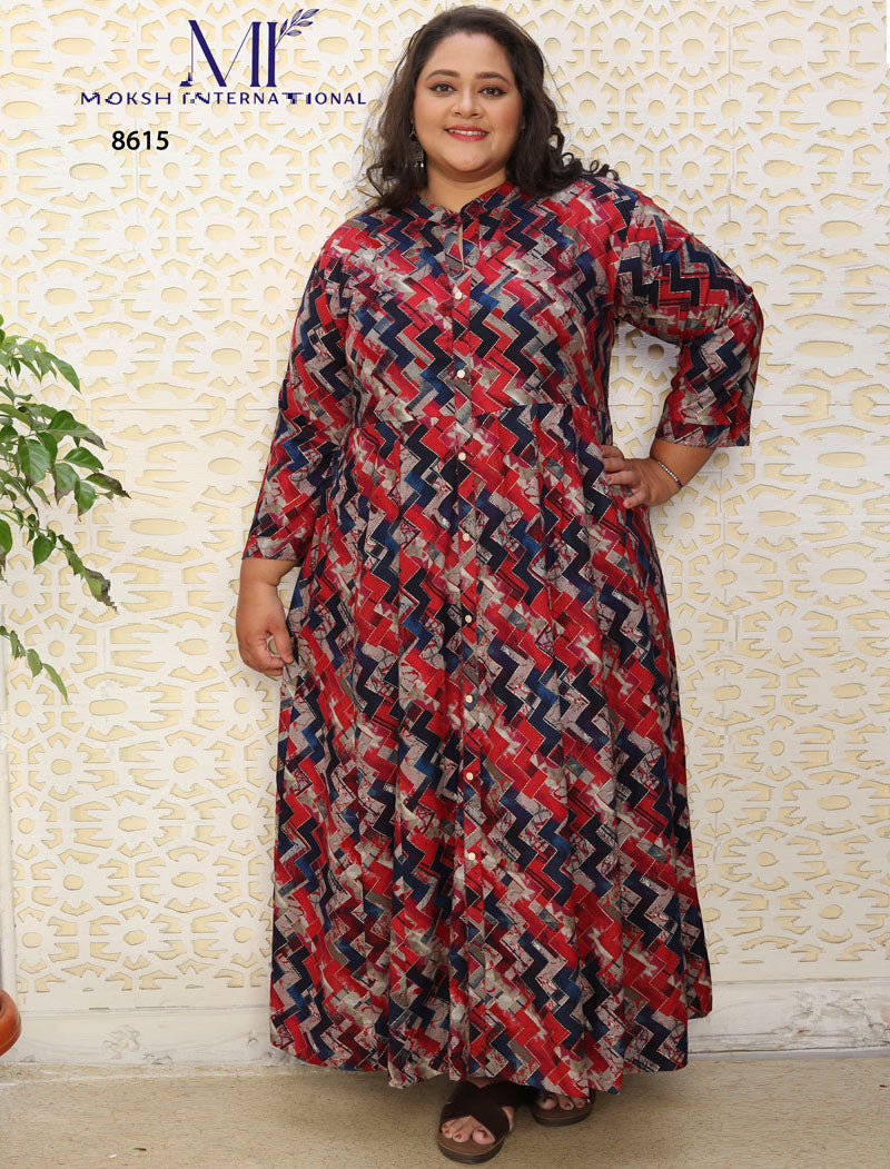 Latest Red & Blue Big Size Fashion Trends Premium Rayon Long Kurti For Women