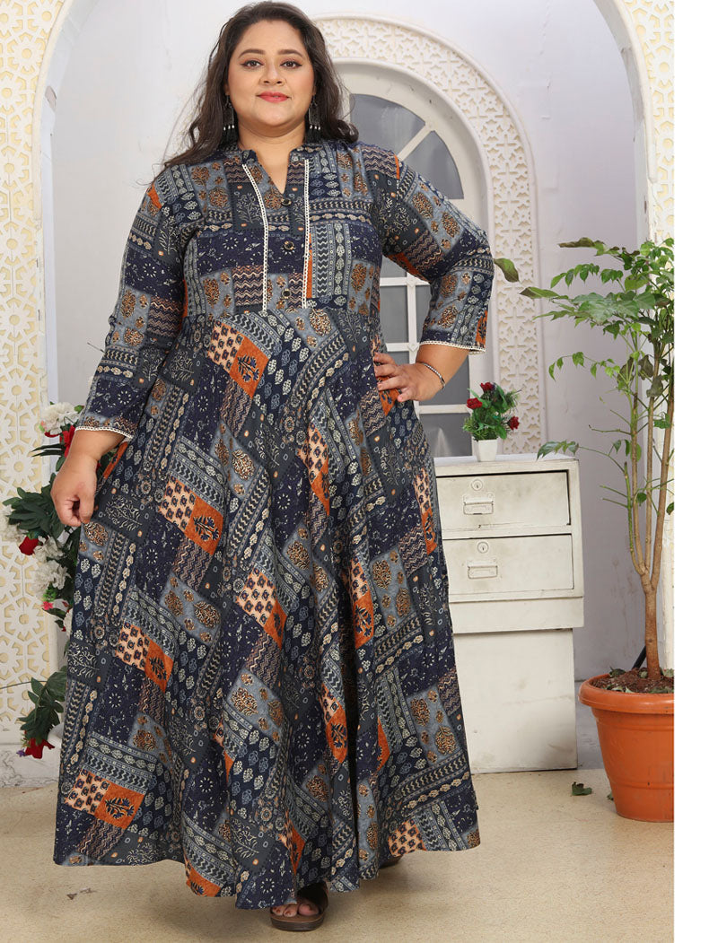 Blue Unique Big Size Fashion Trends Premium Rayon Long Kurti For Women