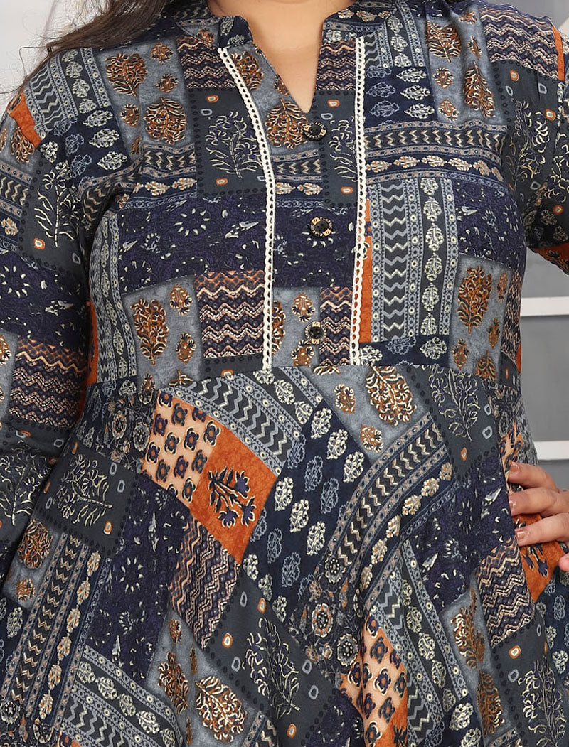 Blue Unique Big Size Fashion Trends Premium Rayon Long Kurti For Women