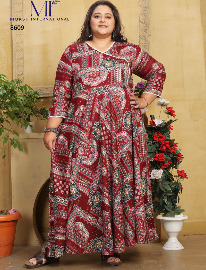 Latest Maroon Big Size Fashion Trends Premium Rayon Long Kurti For Women